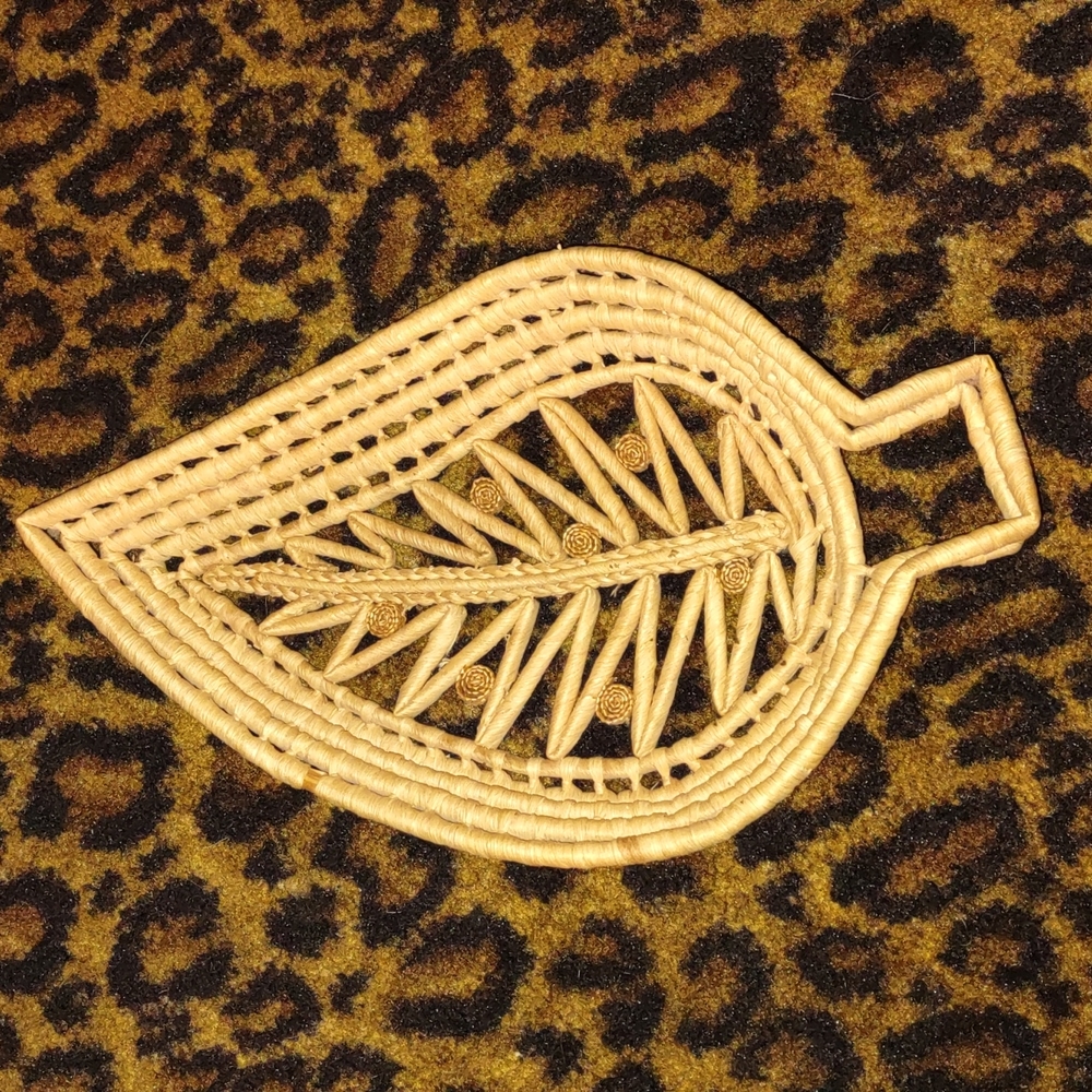 Vintage Wicker Grass Hand Woven Leaf shaped Basket